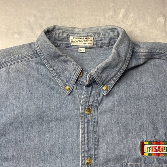 Vintage Denim Y2K Lifesavers Logo Promotional Collared Long Sleeve Shirt Size XL - Picture 4 of 8